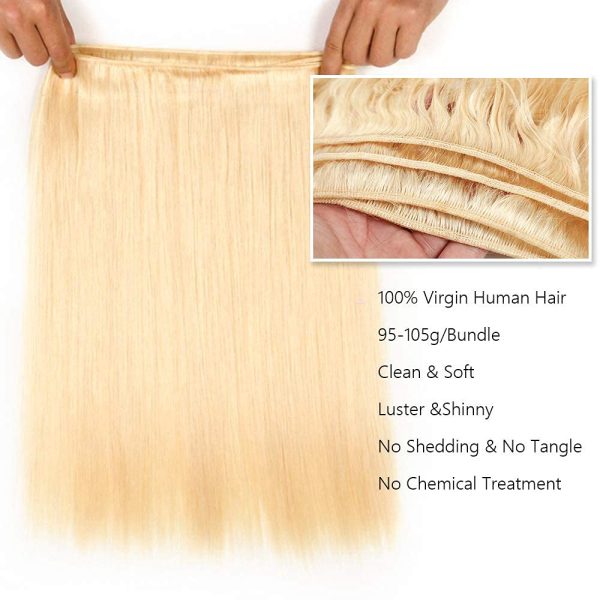 center wig remy hair 613 straight bundles brazilian weaving
