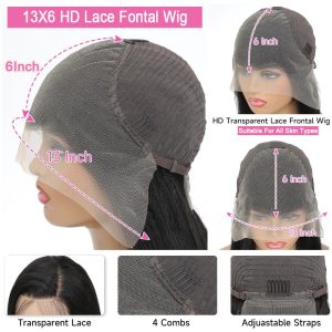center wig natural black asian raw hair 13x6 hd lace front wig deep wave human hair wig