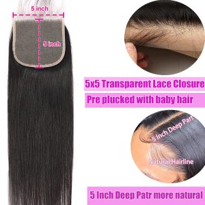 center wig remy hair 5x5 straight closure