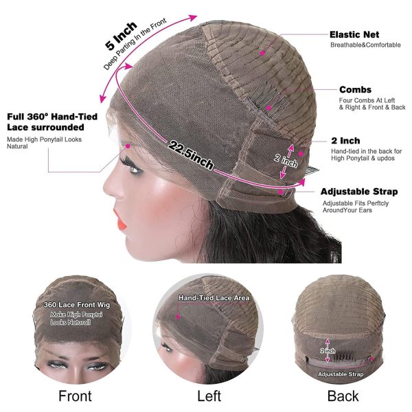 center wig 360 body wave lace front wig remy hair
