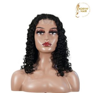 center wig natural black remy hair 2x6 lace closure deep wave bob human hair wig