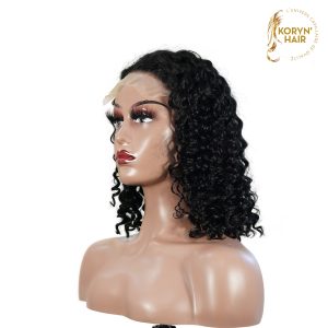 center wig natural black remy hair 5x5 lace closure deep wave 12 inch bob human hair wig