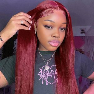 koryn hair 13x4 straight lace front wig 99j color 26 inch remy hair