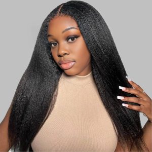 center wig 13x4 yaki straight lace front wig black remy hair