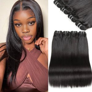 Home center wig natural black asian double drawn straight hair bundles