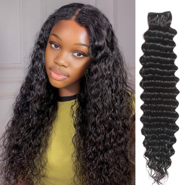 center wig remy hair black deep wave bundles laotian weaving